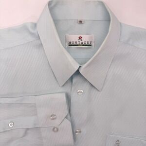 Montagut Dress Shirt Men 16.5 Light Blue Textured Stripe Long Sleeve Paris